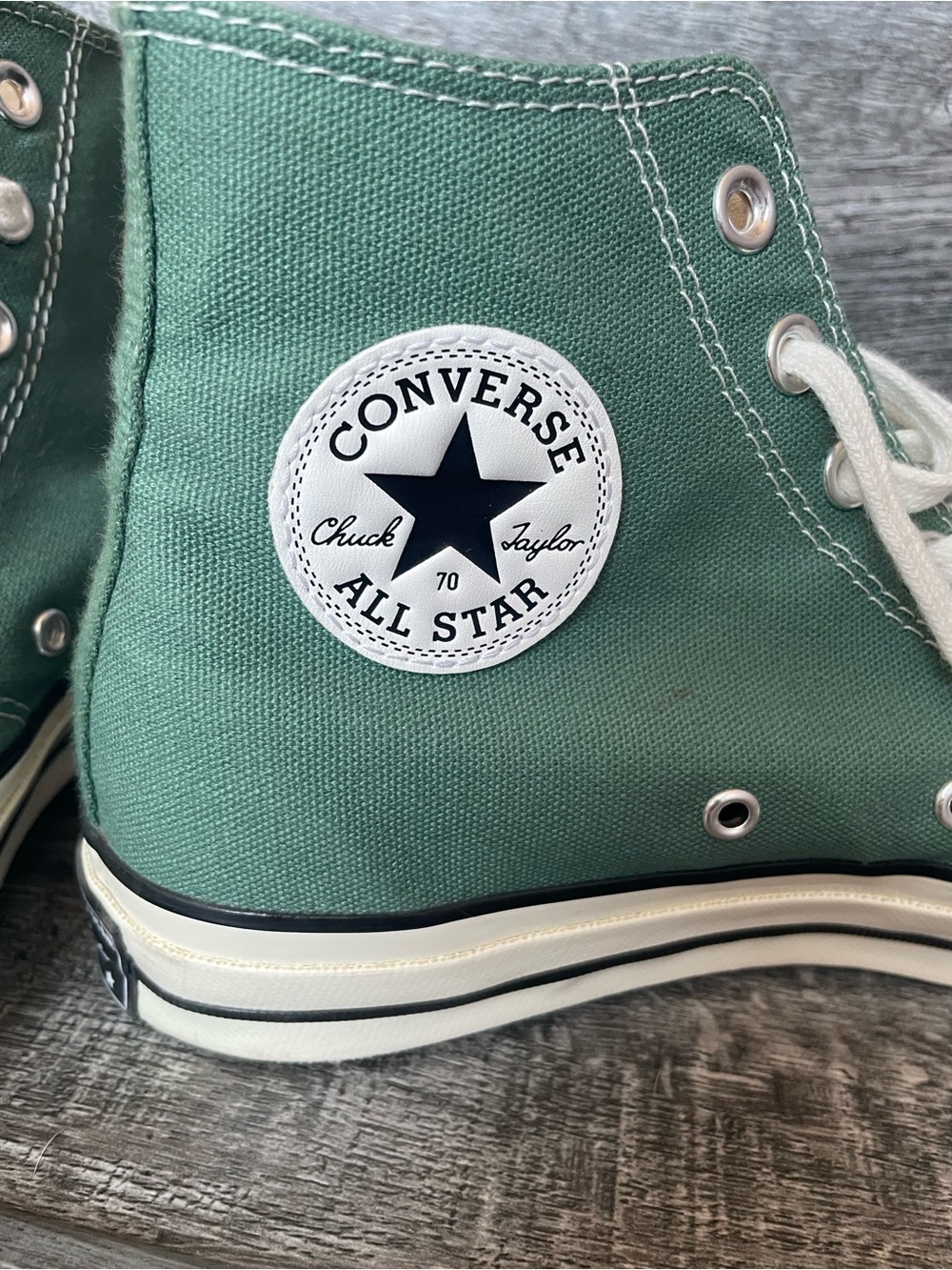 Converse High Top Sneakers in Sage Green and Cream - Picture 2 of 8